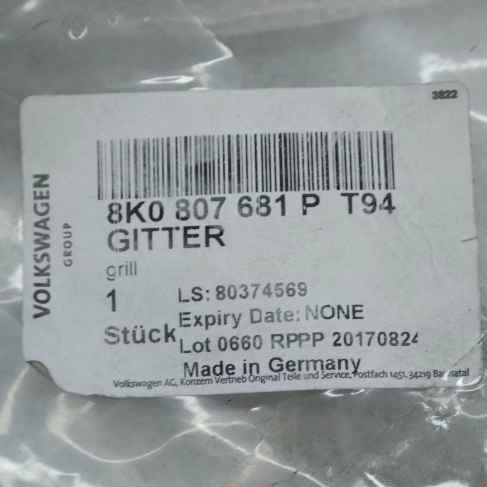 NEW AUDI A4 RS4 B8 FRONT LEFT LOWER LOWER AIR GRILLE 8K0807681P T94 GENUINE