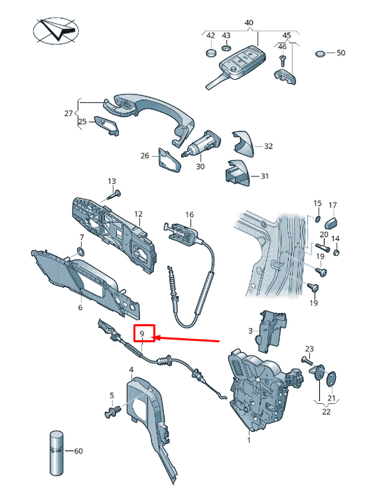 new vw golf vii 5g mk7 front right door latch cable 5g4837086a original