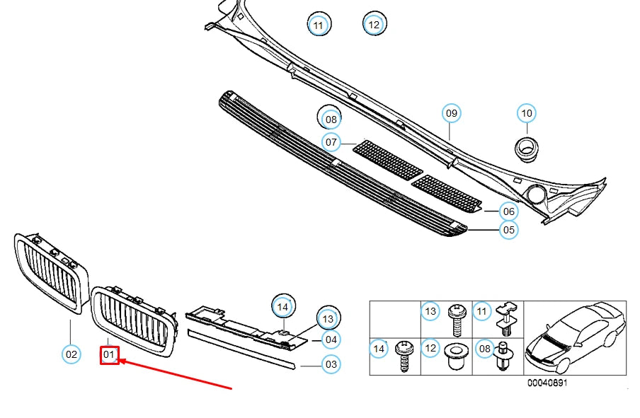 NEW BMW 7 E38 FRONT RADIATOR LEFT KIDNEY GRILLE 51138231595 ORIGINAL