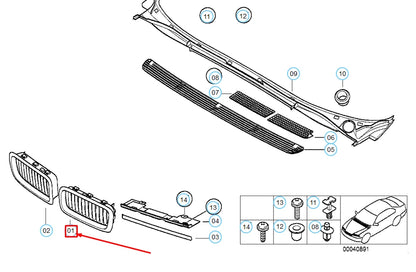 NEW BMW 7 E38 FRONT RADIATOR LEFT KIDNEY GRILLE 51138231595 ORIGINAL