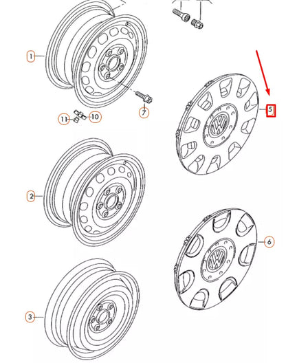 NEW VOLKSWAGEN TOURAN 1T WHEEL TRIM COVER 15" 1T0601147DWPU ORIGINAL