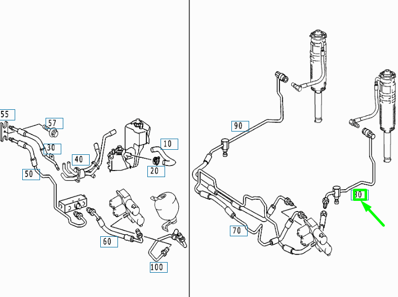 new mb s w220 front left spring strut to interface line a2203202872 original