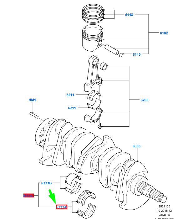new ford kuga mk1 c394 crankshaft bearing main 9m5n-6a339-ma 1579367 original