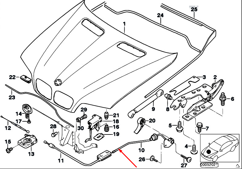 new bmw x5 e53 boonet hood lock cable rhd 51238402614 8402614 2005 original