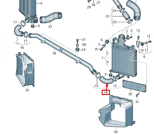 NEW AUDI Q7 4M LEFT LOWER INTERCOOLER HOSE 4M0145708H