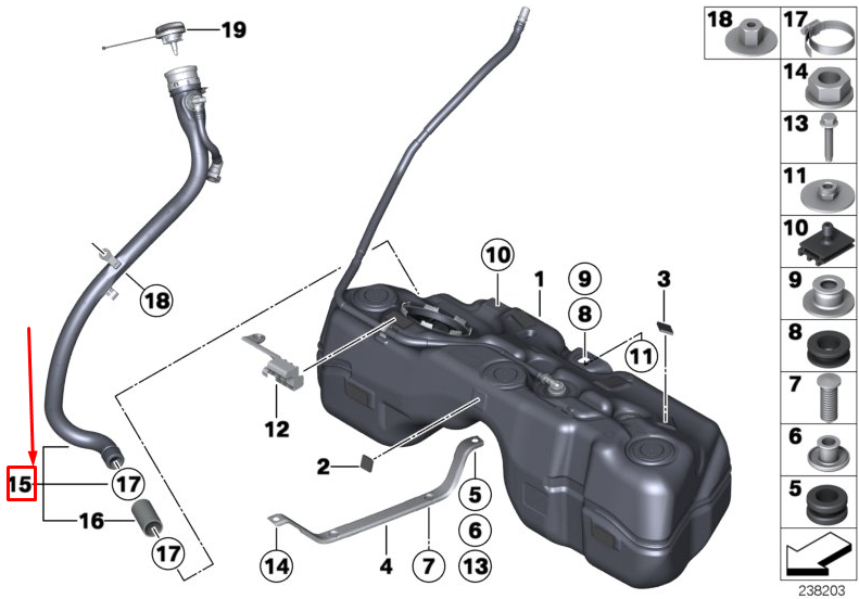 new bmw x4 f26 plastic fuel filler pipe 16117216528 original