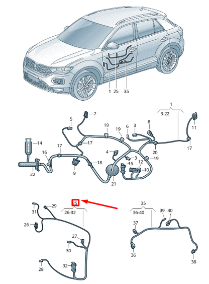 new vw t-roc a11 drivers door trim panel cable harness rhd 2gb971153c original