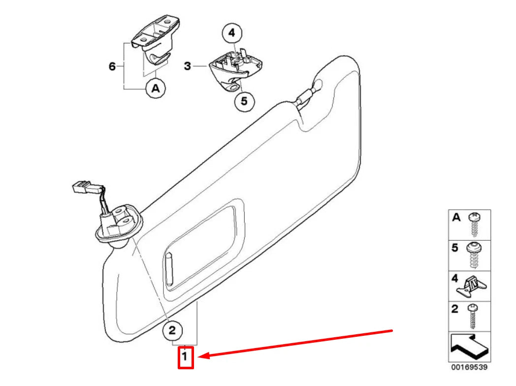 NEW BMW 1 COUPE E82 FRONT RIGHT SUN VISOR 51167252486 7252486 ORIGINAL