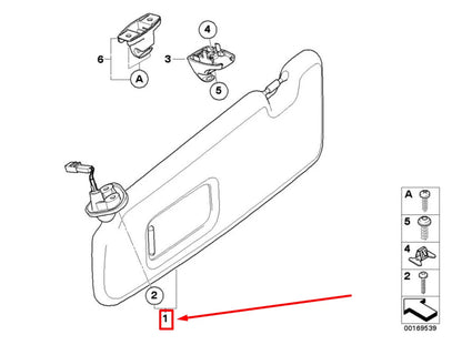 NEW BMW 1 COUPE E82 FRONT RIGHT SUN VISOR 51167252486 7252486 ORIGINAL