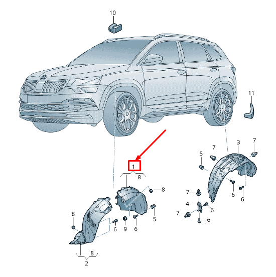 new skoda karoq nu front right inner arch liner 575809958a original