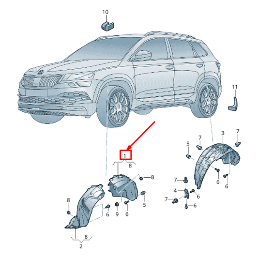 new skoda karoq nu front right inner arch liner 575809958a original