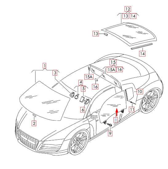 NEW AUDI R8 42 FRONT RIGHT SIDE DOOR GLASS 420845202A ORIGINAL