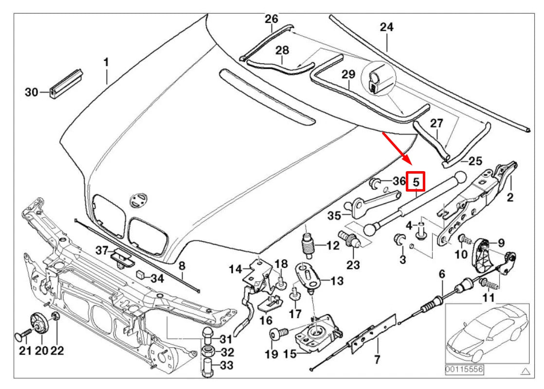 NEW BMW 3 CABRIO E46 HOOD LIFT SUPPORT 51237893236 7893236 ORIGINAL