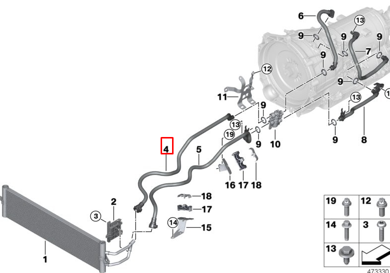 new bmw 5 g30 front transmission oil cooler line feed 17228602407 original