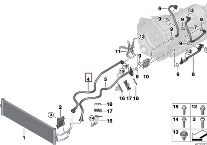 new bmw 5 g30 front transmission oil cooler line feed 17228602407 original