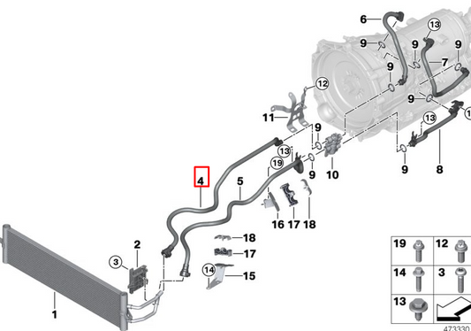 new bmw 5 g30 front transmission oil cooler line feed 17228602407 original