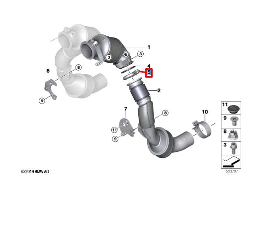 NEW BMW M5 F90 ENGINE COMP CATALYTIC CONVERTER V-CLAMP 18327856836 ORIGINAL