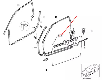 NEW BMW 3 COUPE E36 FRONT RIGHT WINDOW INNER CHANNEL COVER 51218201064 ORIGINAL