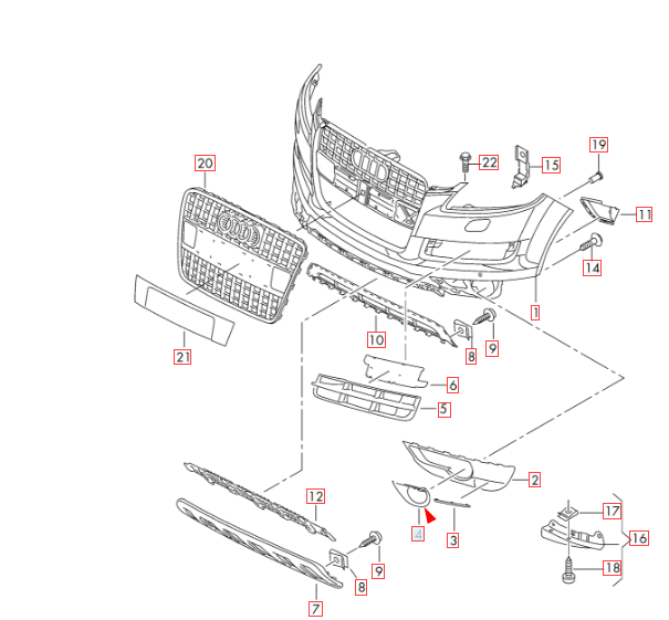 new audi q7 4l front bumper right light fog trim 4l0807490a 2015 original