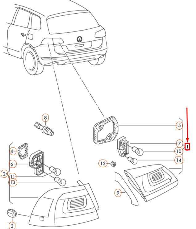 NEW VOLKSWAGEN TOUAREG 7P MK2 REAR RIGHT SIDE LID TAILLIGHT 7P6945094C ORIGINAL