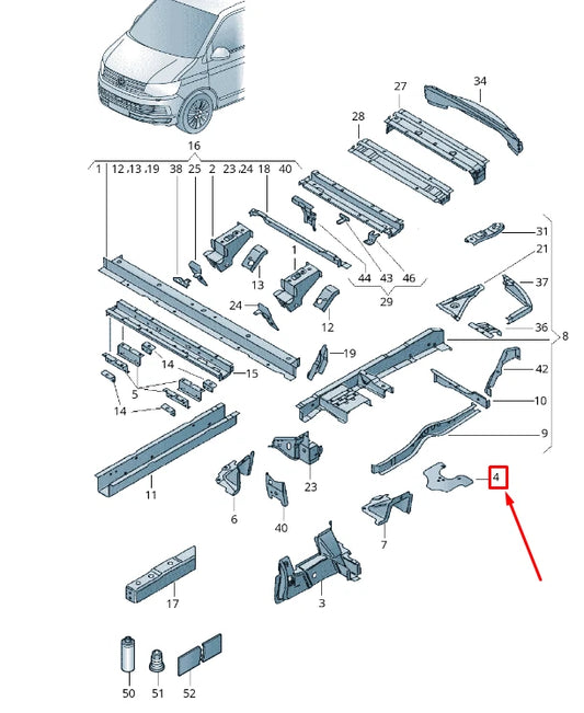 NEW VW TRANSPORTER VI T6 REAR FRAME RIGHT JUNCTION PLATE 7H0801454B