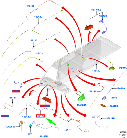 new ford transit custom mk1 aerial extension cable lhd 2189710 original