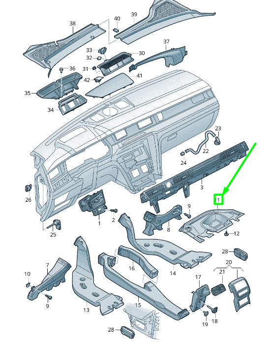 NEW VOLKSWAGEN PASSAT B8 3G AIR HOSE DUCT COVER LHD 3G1819593E ORIGINAL