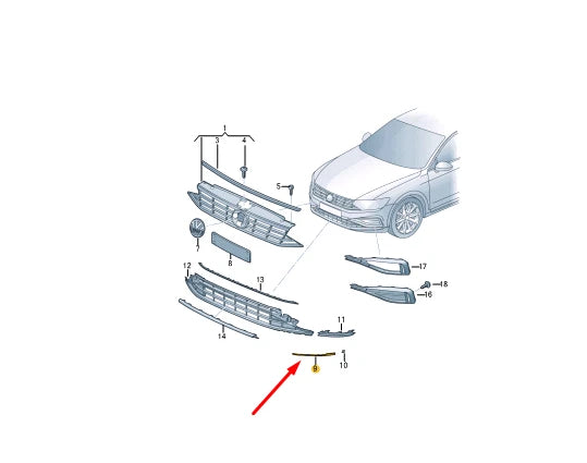 NEW VOLKSWAGEN PASSAT B8 FRONT LEFT BUMPER MOLDING 3G0853253D2ZZ ORIGINAL