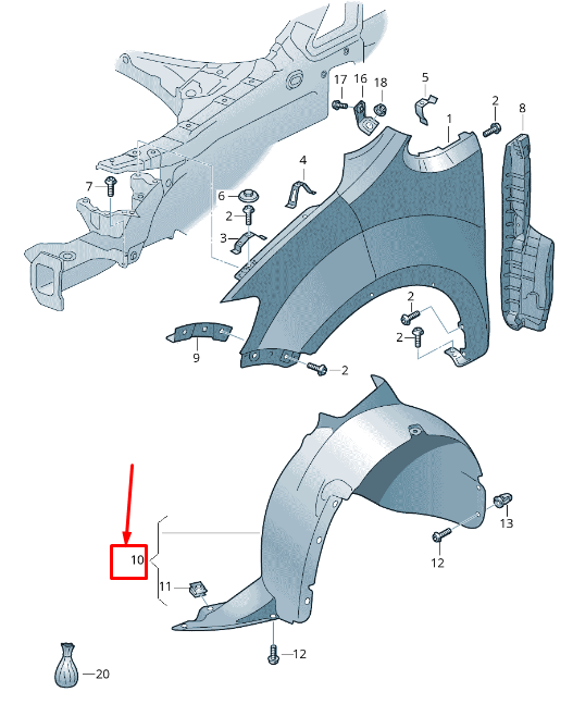 new vw sharan 7n front right inner arch liner 7n0805912b original