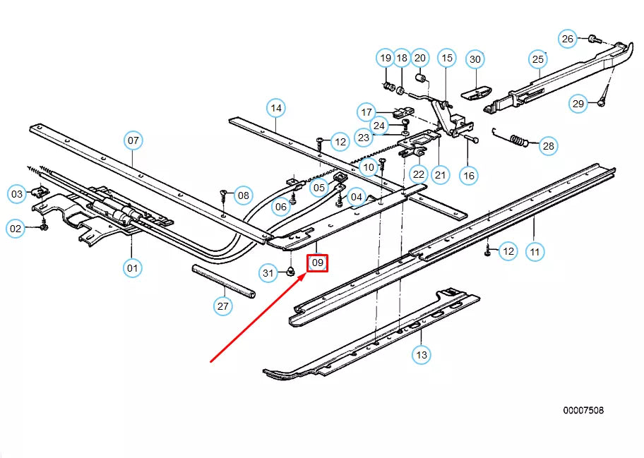 NEW BMW 3 E30 RIGHT SUNROOF SLIDE RAIL 54121933214 1933214 ORIGINAL