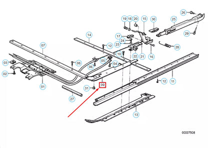 NEW BMW 3 E30 RIGHT SUNROOF SLIDE RAIL 54121933214 1933214 ORIGINAL