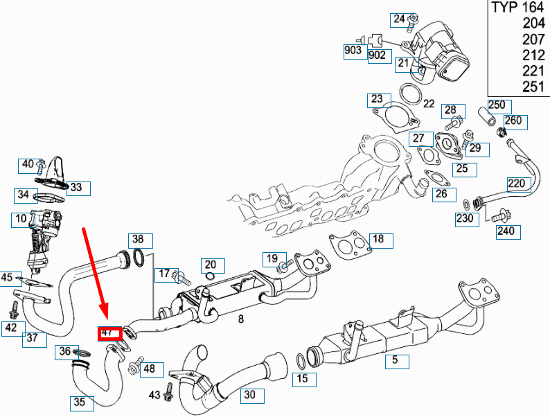 new mb ml w164 exhaust pipe to heat exchanger oval seal a6421421081 original