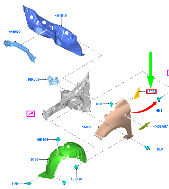 new ford ka mk3 front left mirror triangle cover e4b5-16003-ac 1929236 original