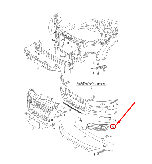 NEW AUDI TT ROADSTER 8J FRONT RIGHT FOG LIGHT GRILLE 8J0807682J3FZ ORIGINAL