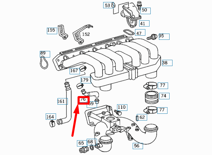 NEW MB E W210 UPPER INTAKE MANIFOLD TO LOWER MANIFOLD HOSE A1040943682 ORIGINAL