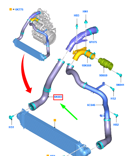 new ford mondeo mk5 intercooler hose ds73-6k683-ed 1863338 original