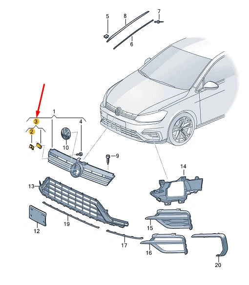 NEW VW GOLF MK7 FRONT RADIATOR GRILLE INSCRIPTION 5G0853948F