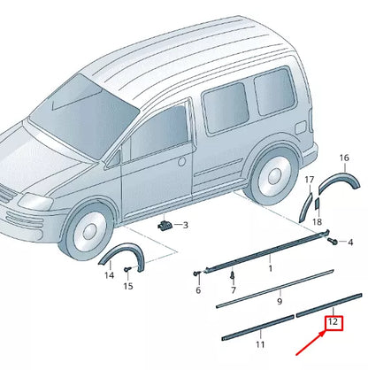 NEW VOLKSWAGEN CADDY 2K MK3 REAR LEFT DOOR LOWER MOLDING 2K58549499B9