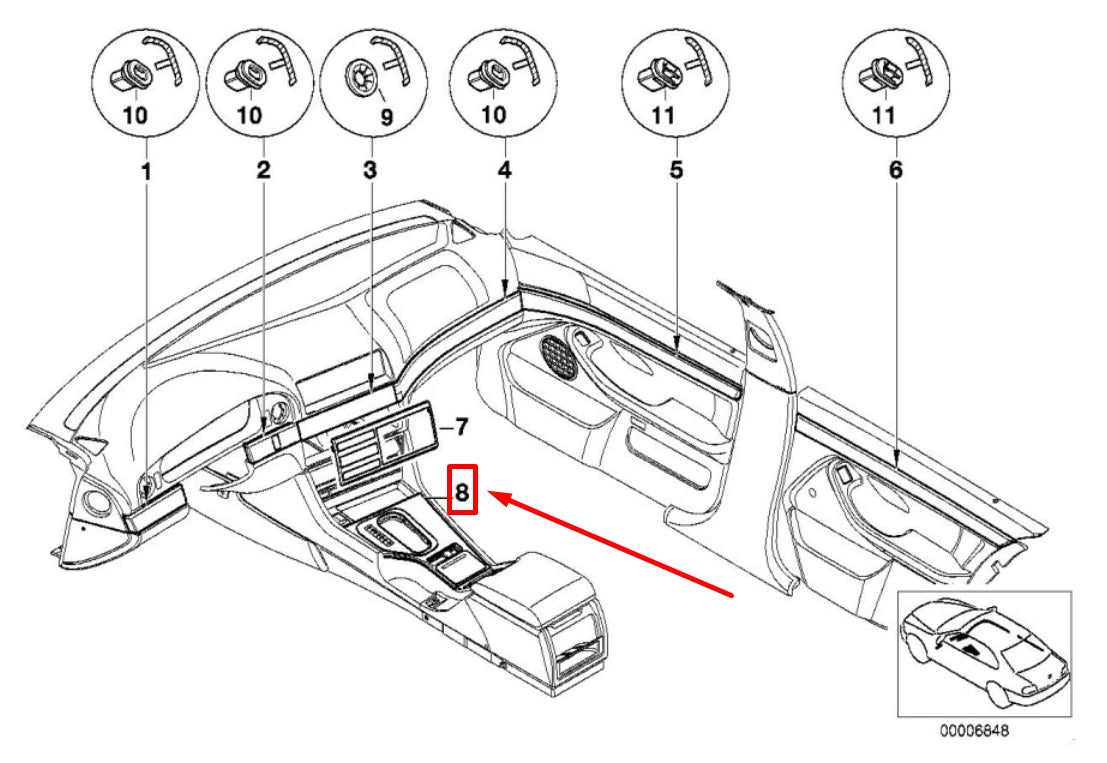 NEW BMW 5 E39 CENTER CONSOLE INSERT 51168196986 8196986 ORIGINAL
