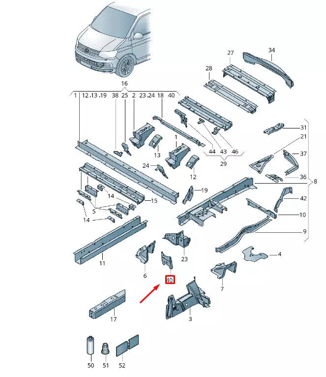 NEW VW TRANSPORTER VI T6 REAR FRAME LEFT REINFORCEMENT 7H0804511