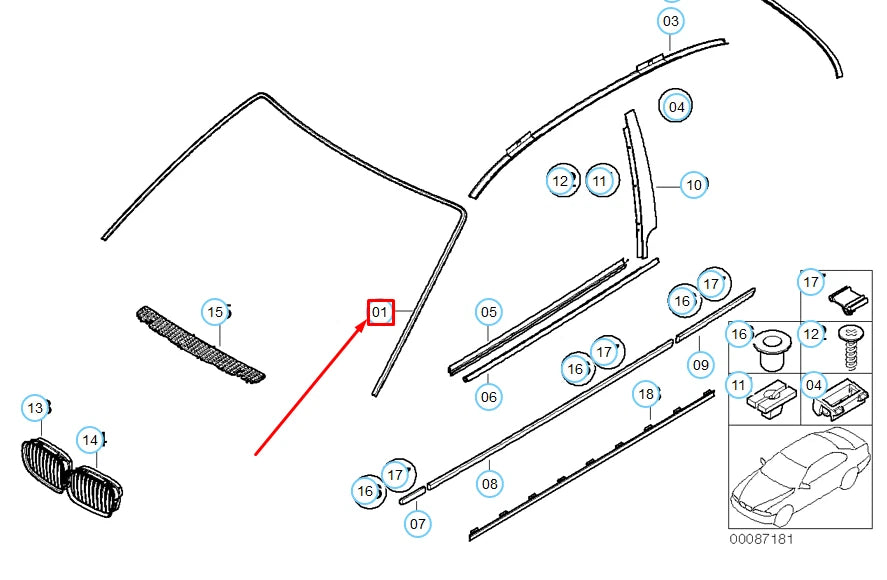 NEW BMW 3 COMPACT E46 EXTERIOR WINDSHIELD MOULDING TRIM 51318252386 ORIGINAL