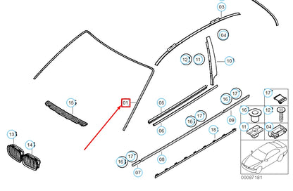 NEW BMW 3 COMPACT E46 EXTERIOR WINDSHIELD MOULDING TRIM 51318252386 ORIGINAL
