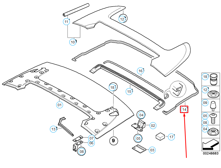 new bmw 6 convertible e64 roof folding top flap sealing 51767046400 original