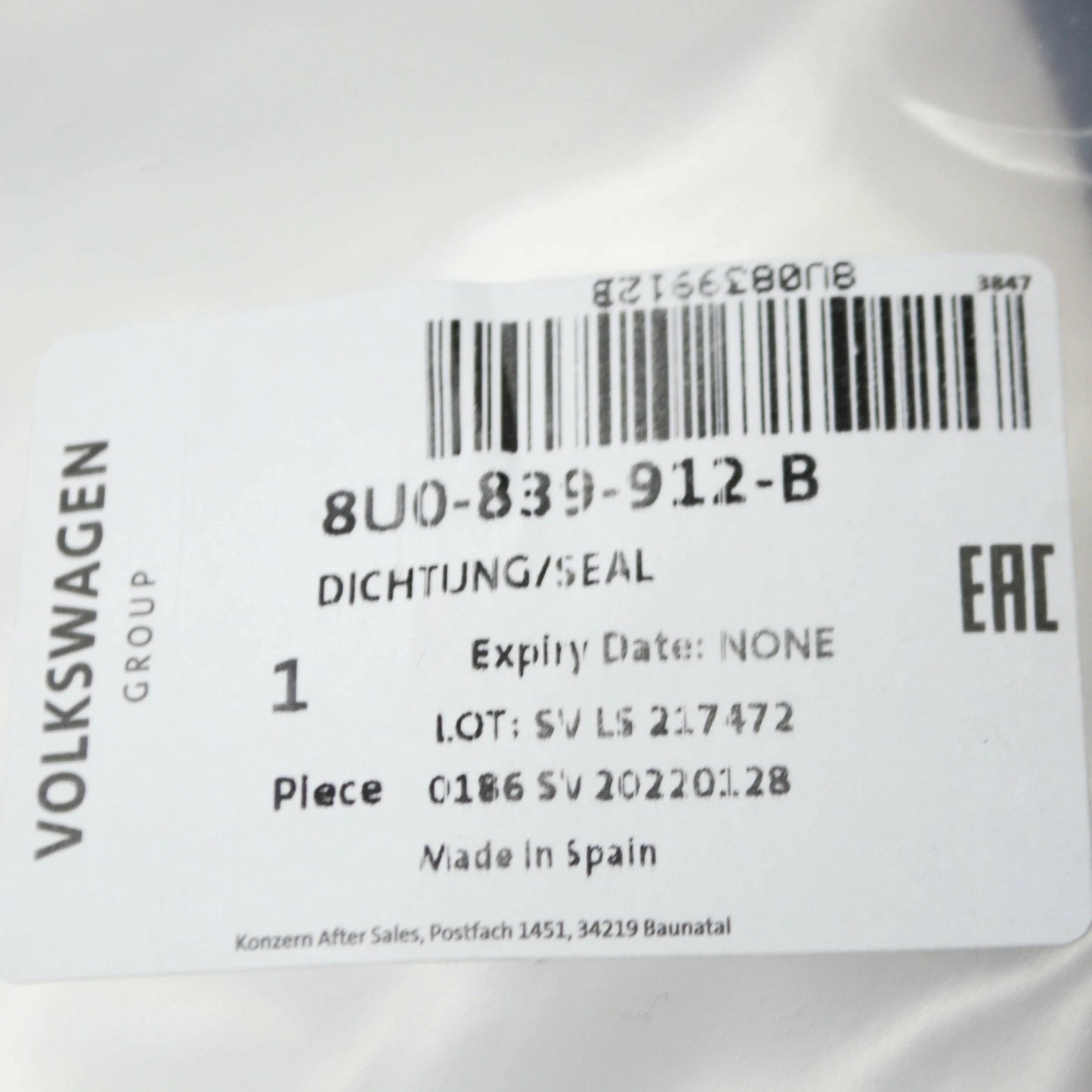 NEW AUDI Q3 8U REAR RIGHT DOOR SEAL RUBBER 8U0839912B