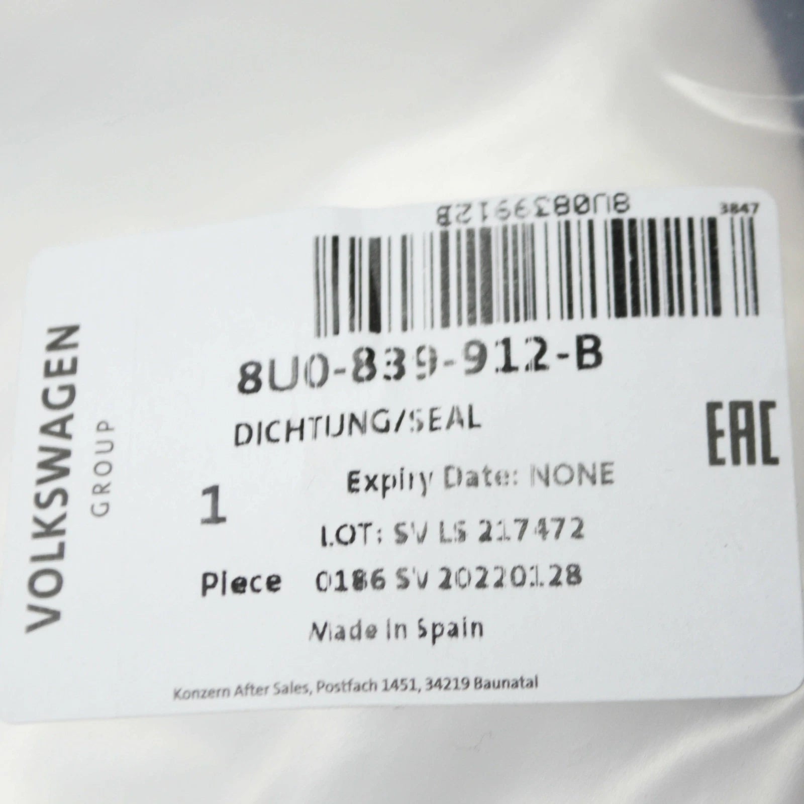 NEW AUDI Q3 8U REAR RIGHT DOOR SEAL RUBBER 8U0839912B