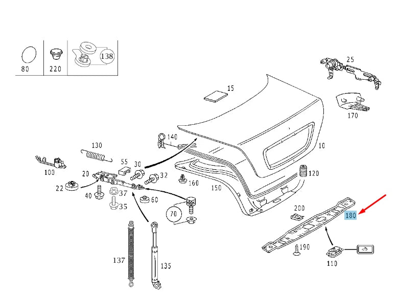 NEW MERCEDES-BENZ S W220 TRUNK LID FASTENER HANDLE A2207500193 ORIGINAL