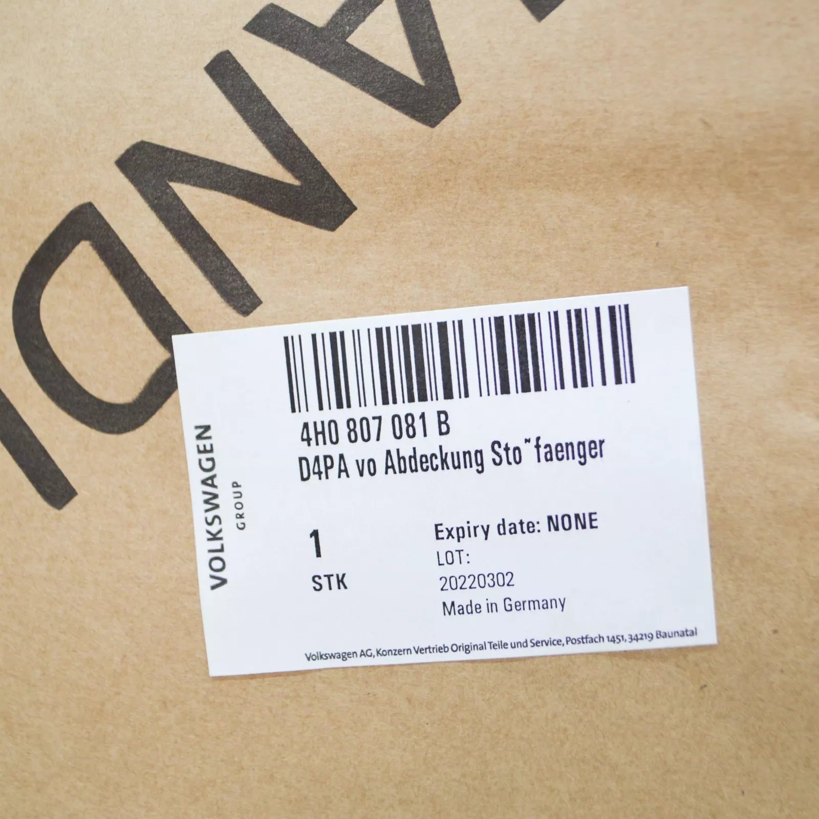 NEW AUDI A8 4H D4 FRONT BUMPER UPPER COVER 4H0807081B ORIGINAL