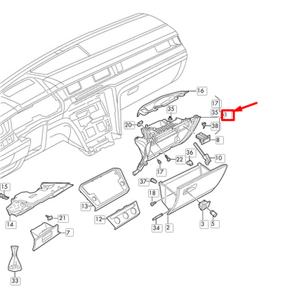 new volkswagen arteon 3h7 glove box mount lhd 3g8857114 original