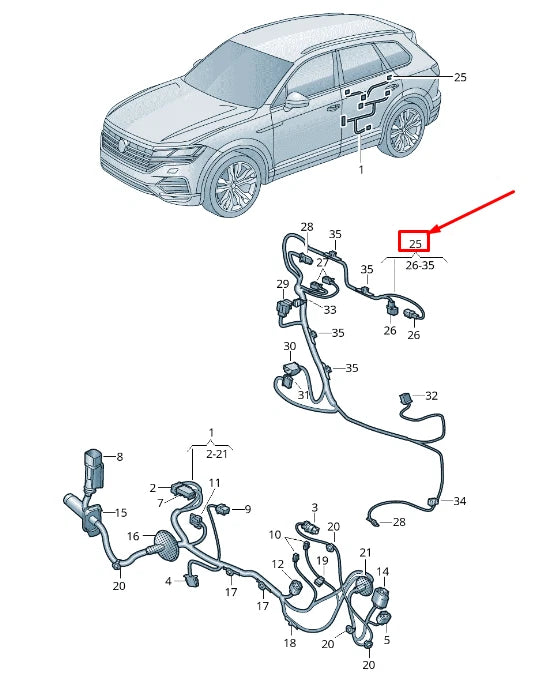 NEW VW TOUAREG CR REAR DOOR TRIM PANEL WIRING HARNESS 760971693AJ