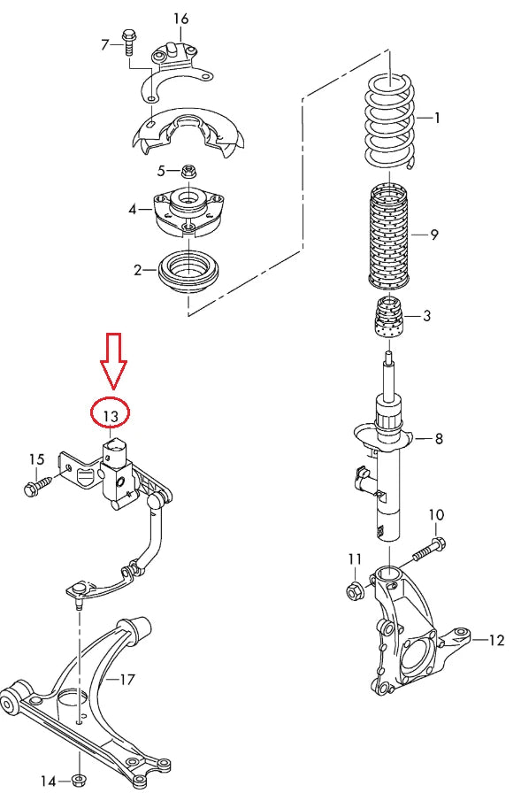 NEW AUDI Q3 8U LEFT LEVEL SENSOR WITH POLES 3C0412521B ORIGINAL